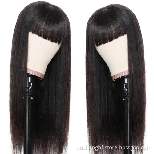 Glueless Brazilian Short Bob Wig With Bangs, Bang Curly Wig, Cheap Curly Human Hair Bang Wig